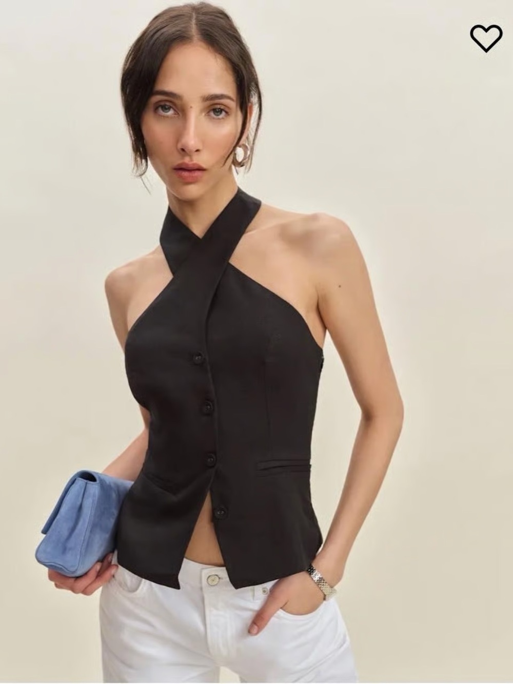 Reformation Tate Linen Vest Womens 8 Black Halter Cropped Minimalist Chic